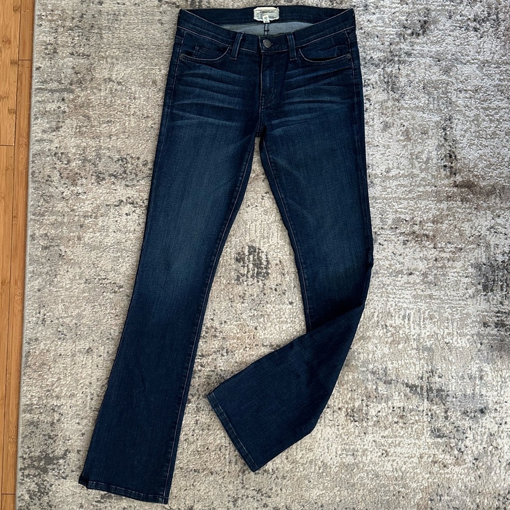 Current/Elliot bootcut jeans in a dark blue wash